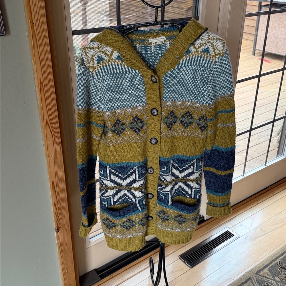 Royal Robbins Womens Mystic Canyon Teal Wool Hooded Sz M Sweater Cardigan